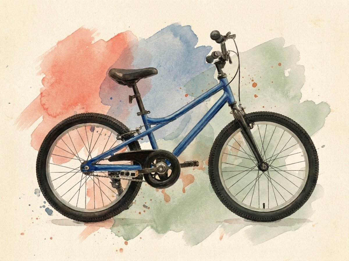 Whimsy Pro Aluminum kids bike, blue — watercolor illustration